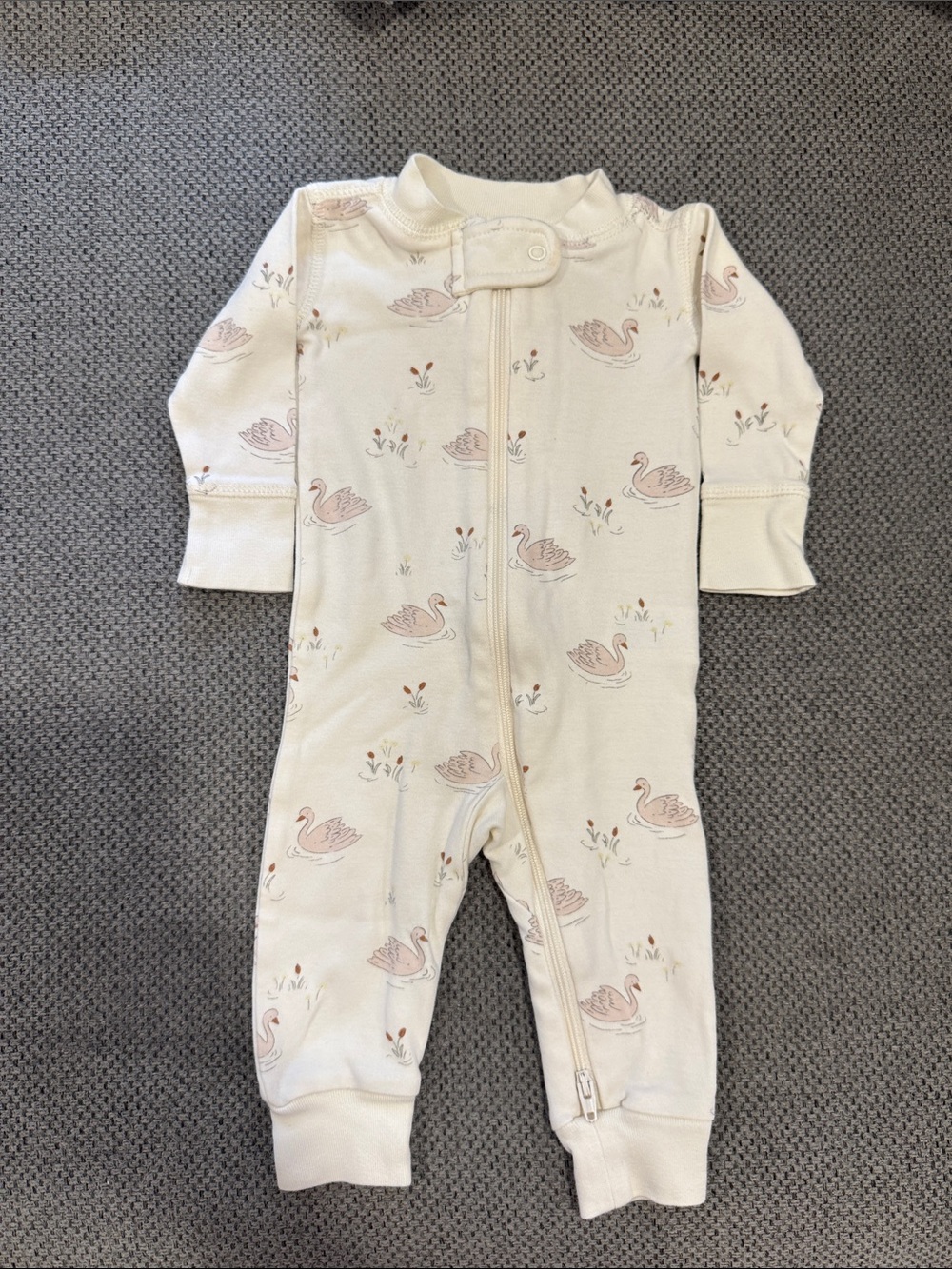 Quincy Mae Cream Footie with Blush Swan Print